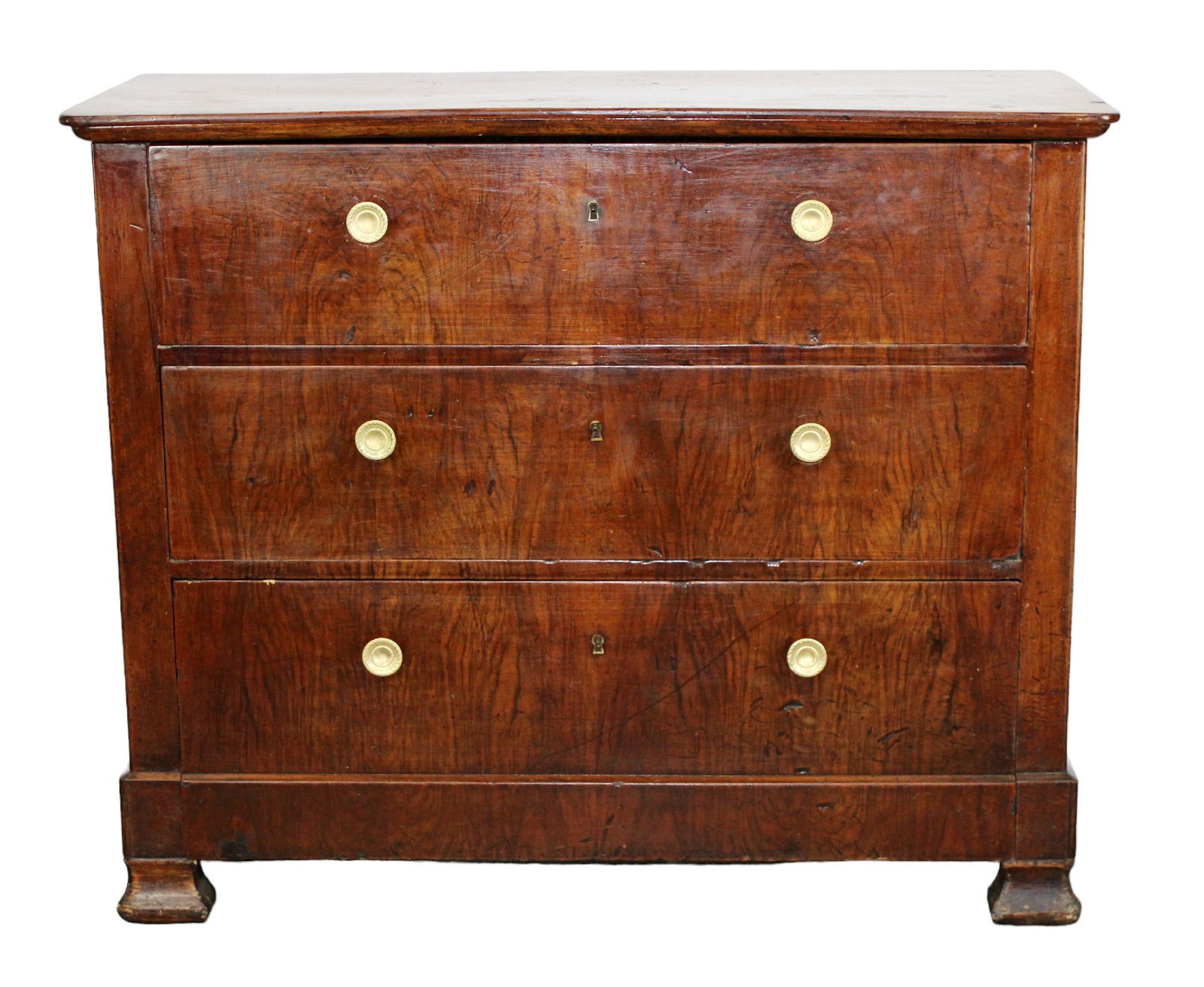 French Louis Philippe 3 drawer commode in walnut with burled drawer fronts (1 of 11)