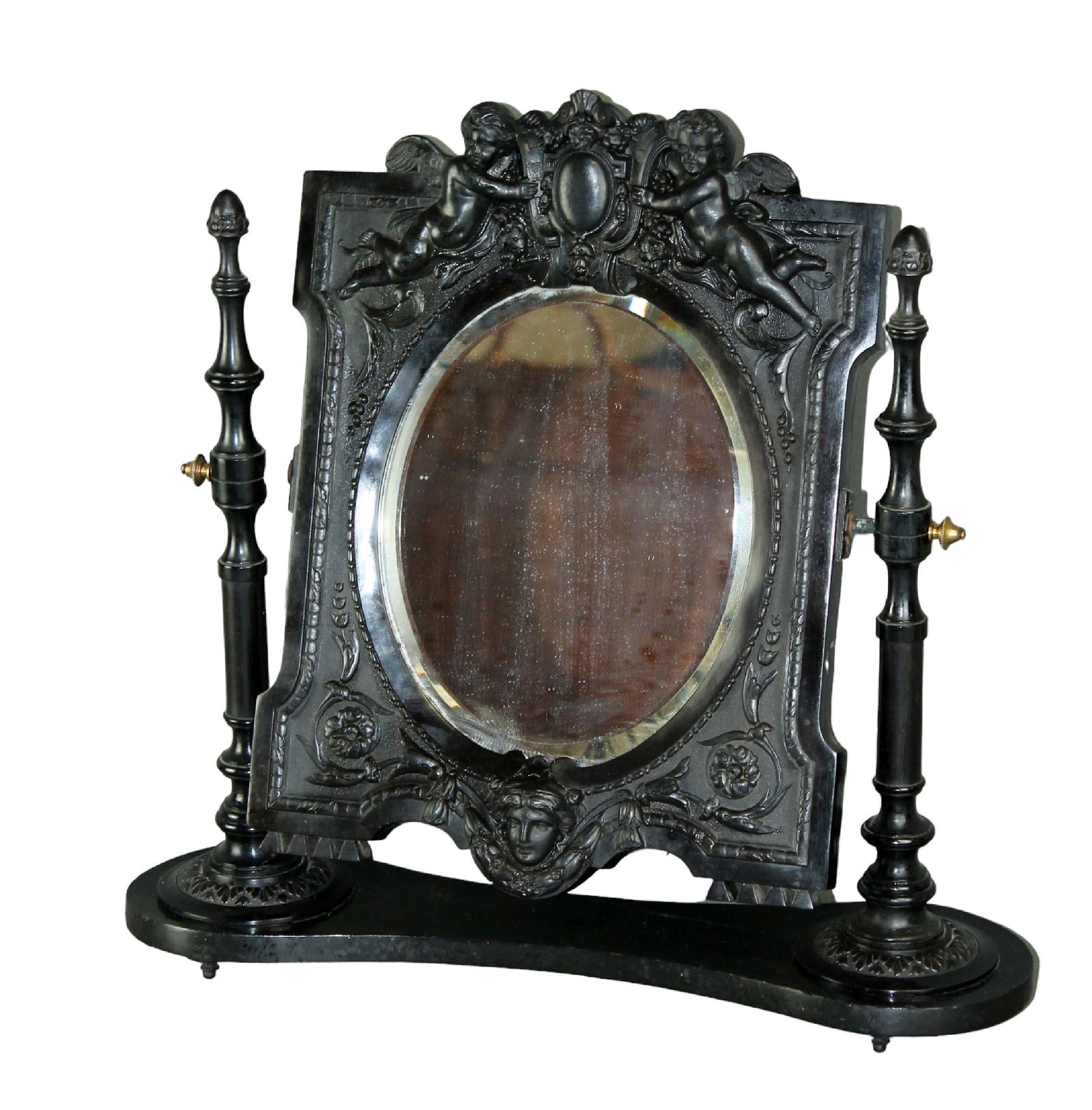French Napoleon III ebonized vanity mirror with cherubs (1 of 9)