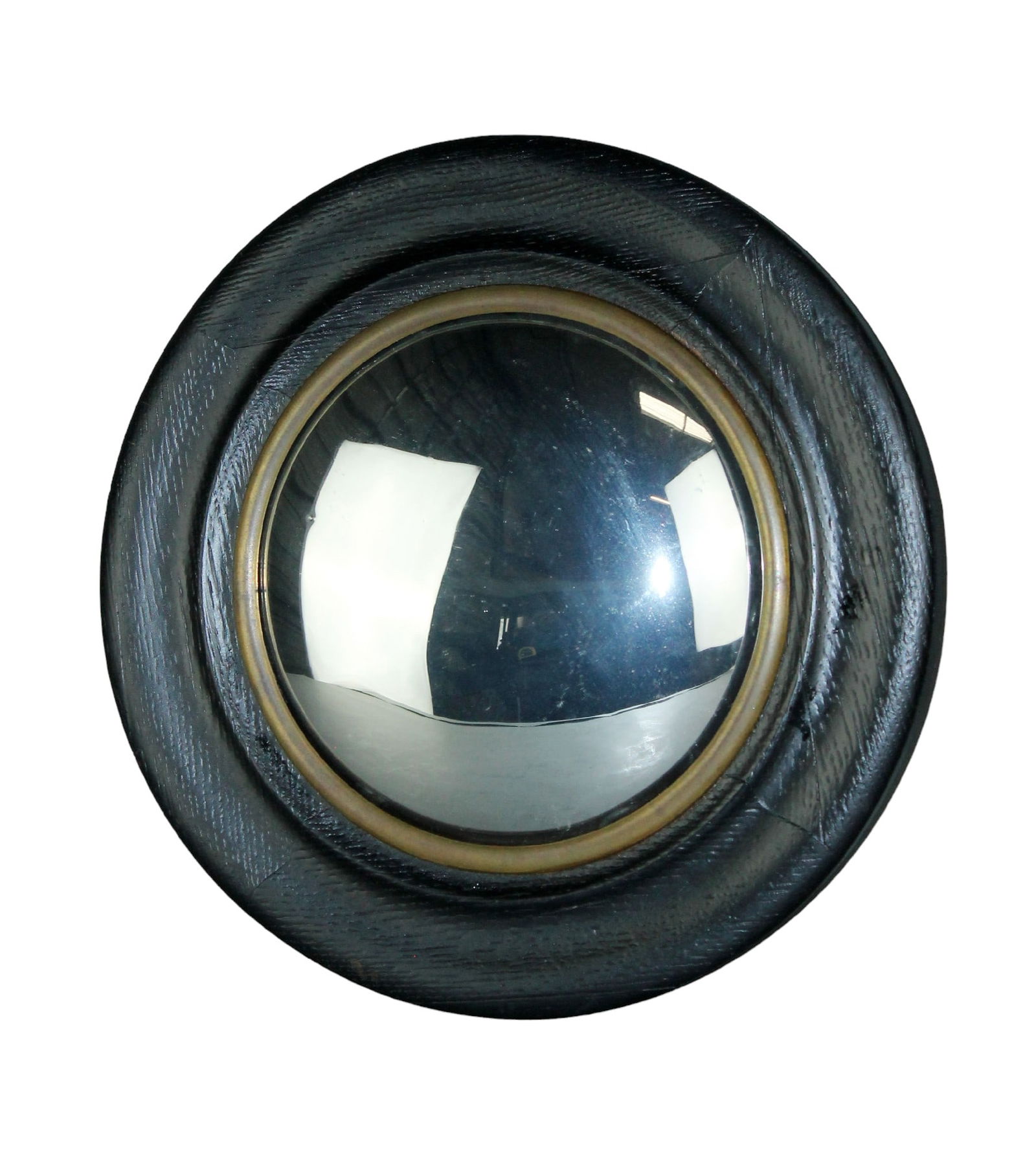 French butlers mirror with convex glass in round ebonized oak frame (1 of 4)