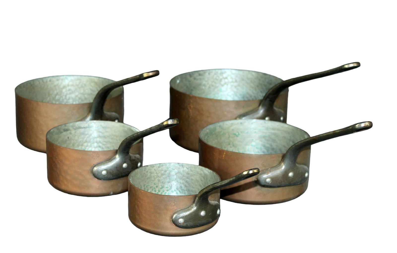 Lot of 5 French copper pots marked Fabrication Francaise (1 of 15)