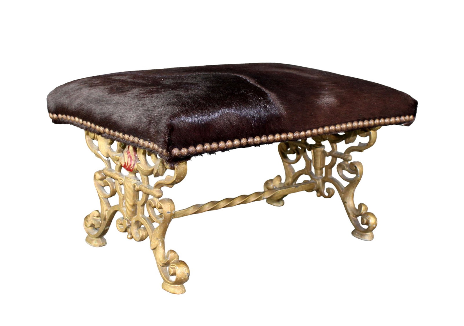 Victorian cast iron foot stool with hair on hide upholstery (1 of 8)