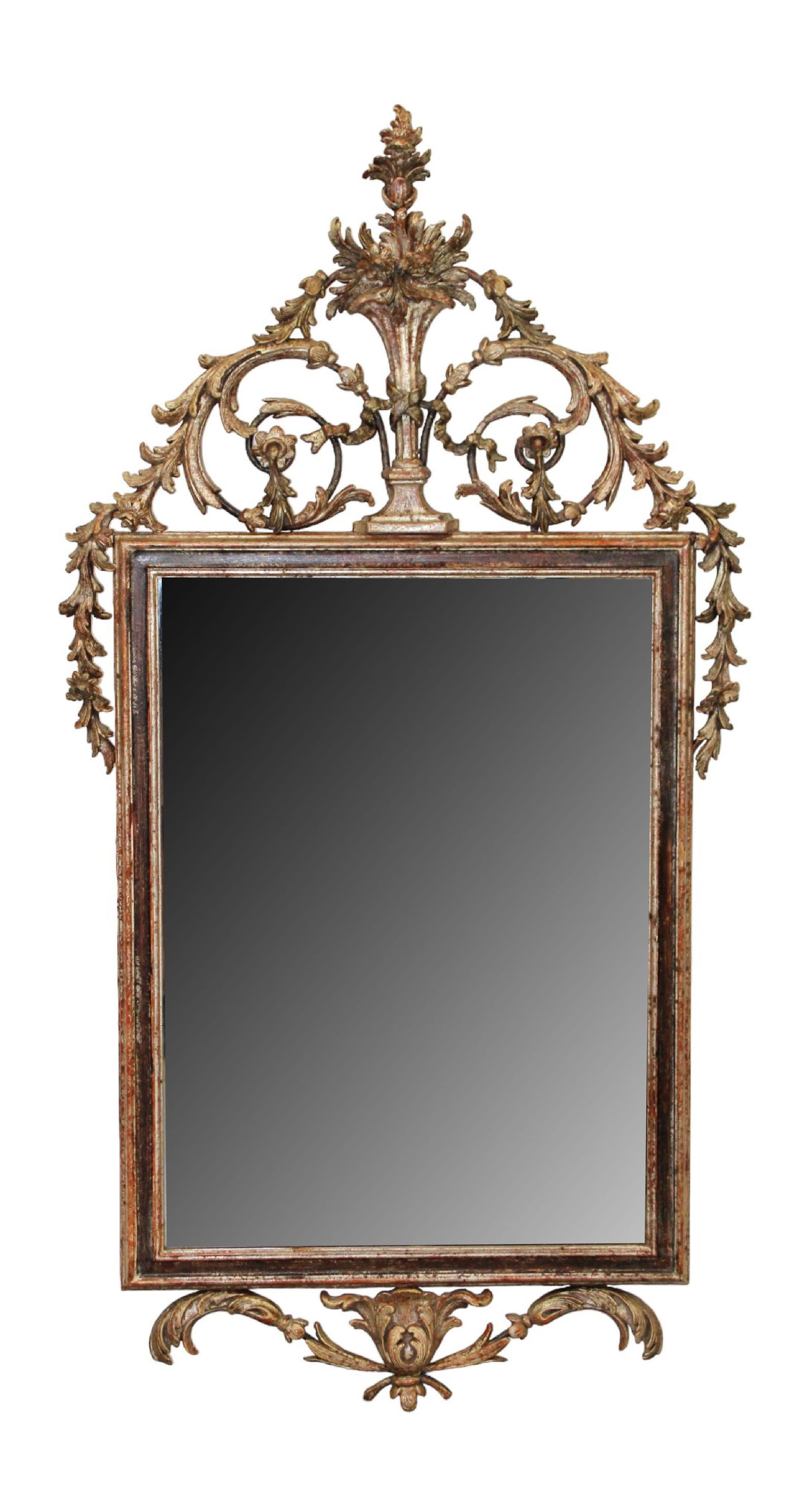 Italian carved and silver finish mirror with flowering urn (1 of 9)