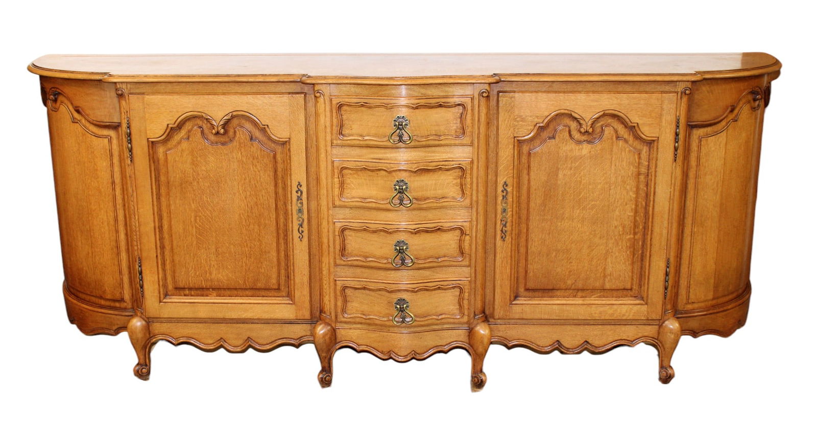 French Provincial curved sideboard in oak with center drawers (1 of 9)