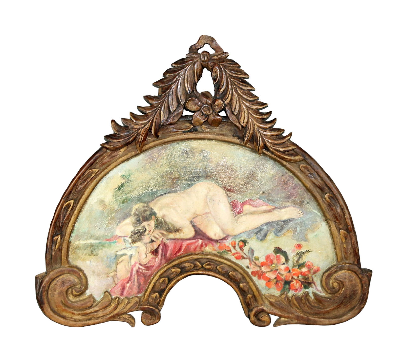 French painting of Venus and Cupid in carved walnut arched frame (1 of 8)
