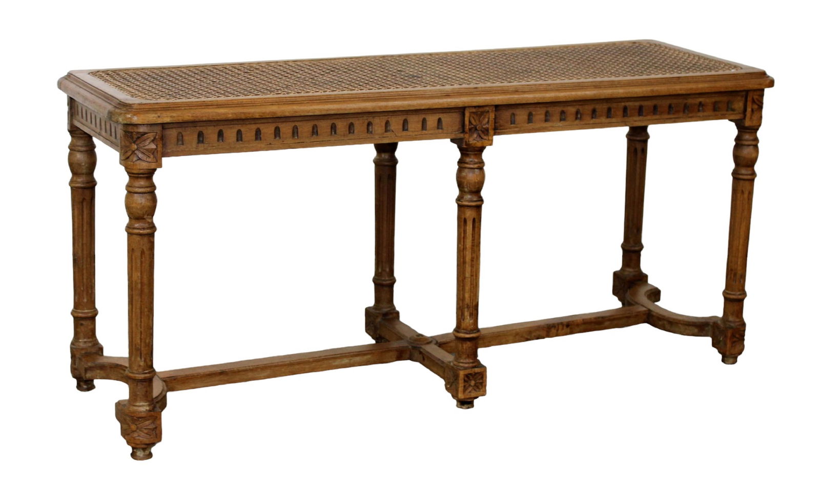 French Louis XVI style backless bench in walnut with cane seat (1 of 7)
