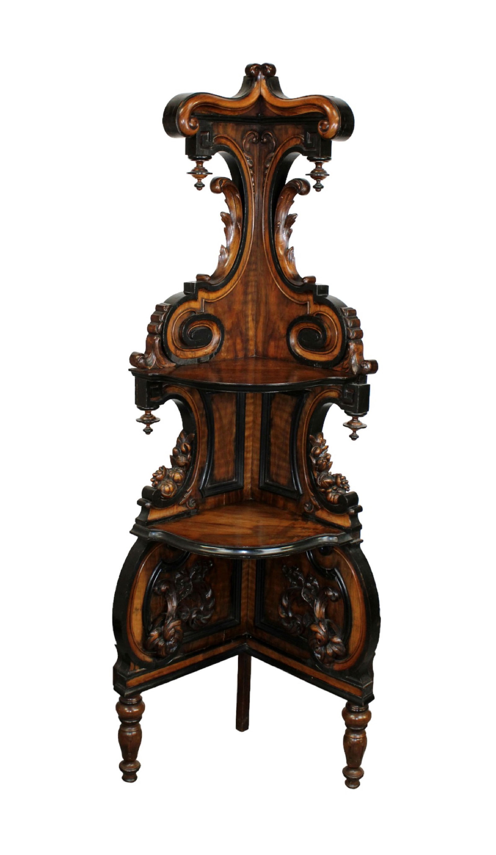 French Napoleon III corner etagere in walnut with ebony trim (1 of 9)