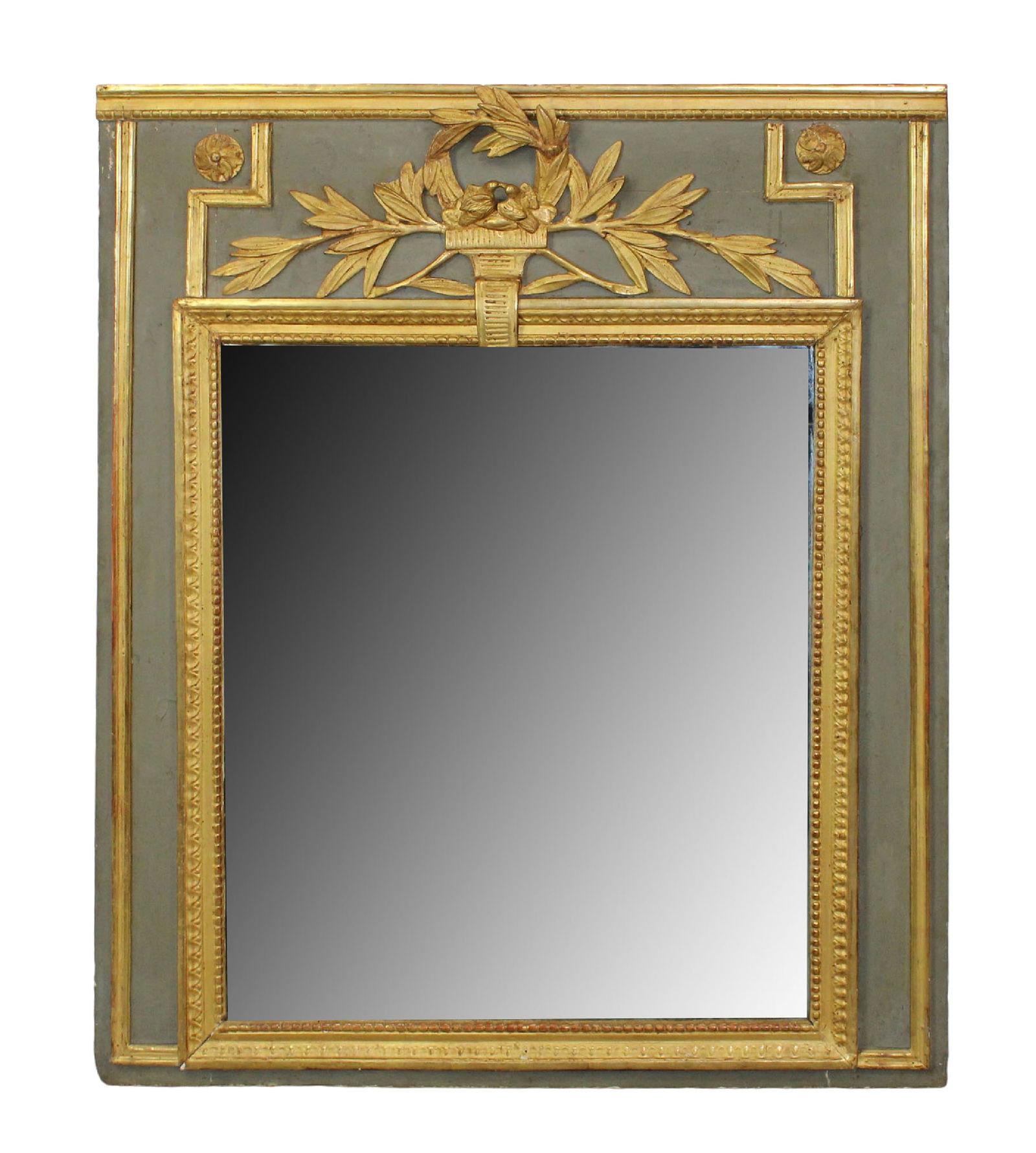 French Louis XVI painted and parcel gilt mirror with love birds under laurel leaf wreath (1 of 10)