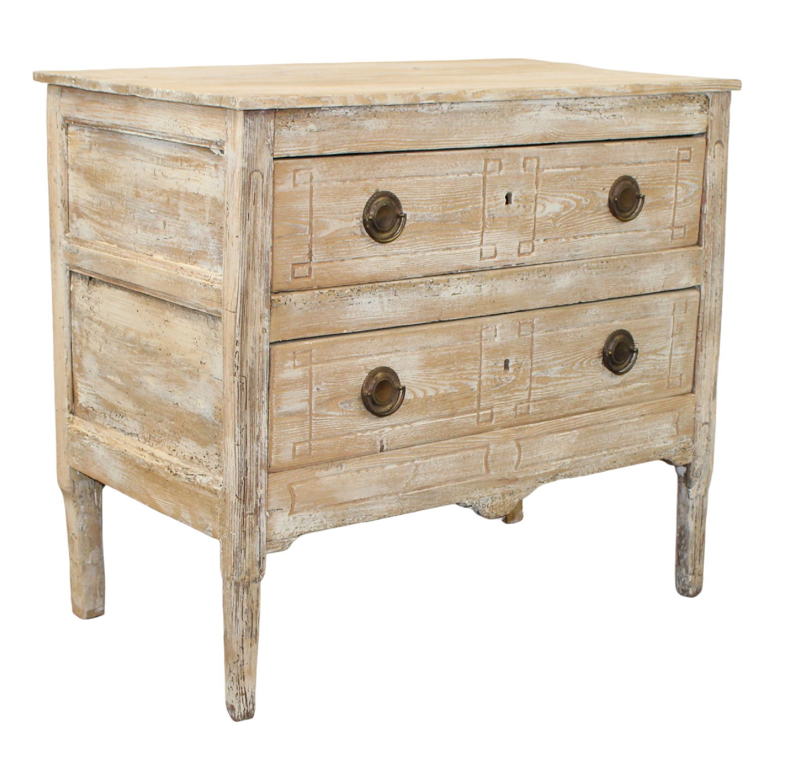 French Louis XVI 2 drawer commode in bleached textured pine (1 of 9)