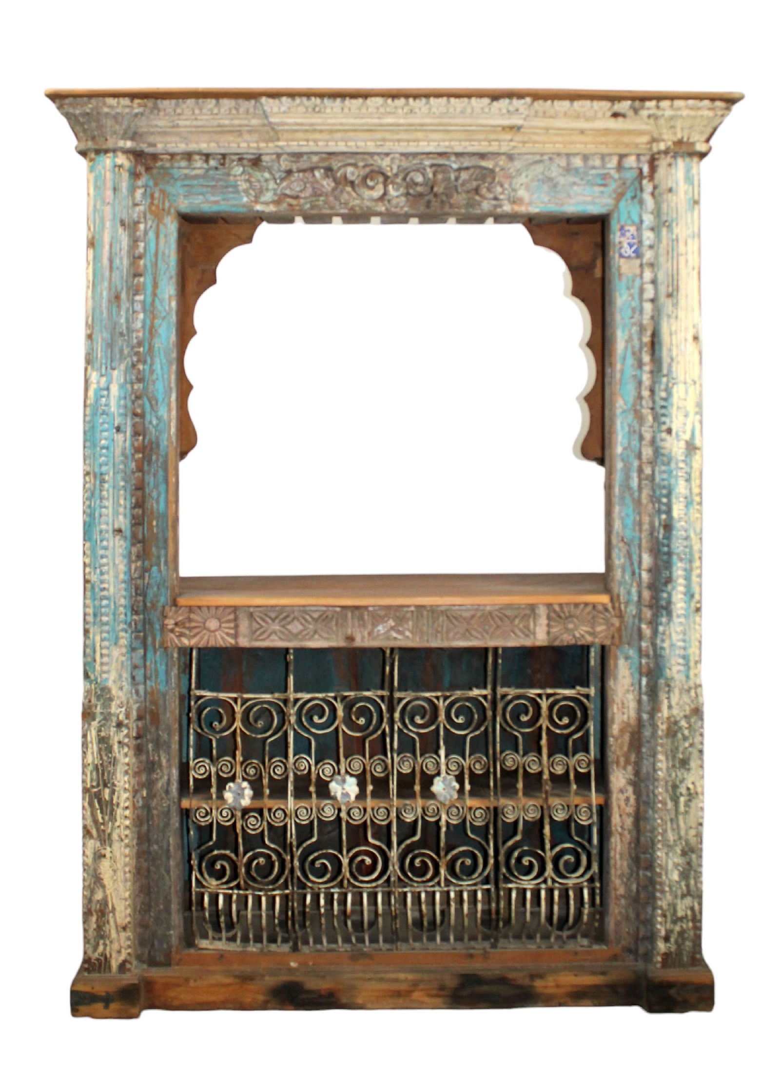 Carved and painted teak double sided bar with iron grill (1 of 15)