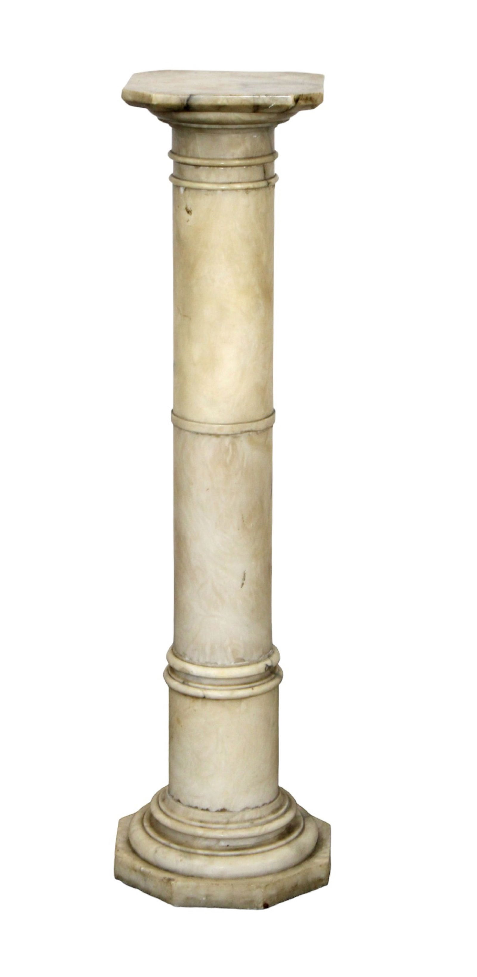 Italian white marble exhibition pedestal with rotating top (1 of 5)