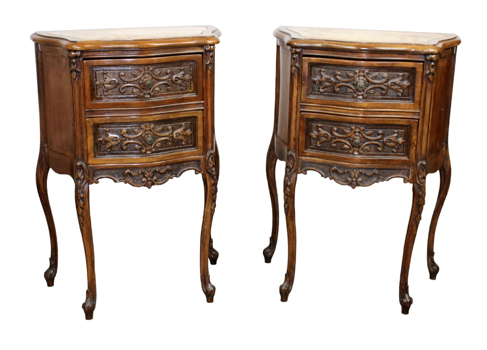 Pair of French Louis XV style petite 2 drawer side table chests (1 of 9)