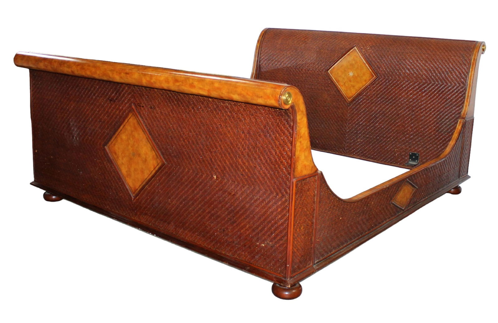 Maitland Smith king size sleigh bed in rattan and leather (1 of 14)