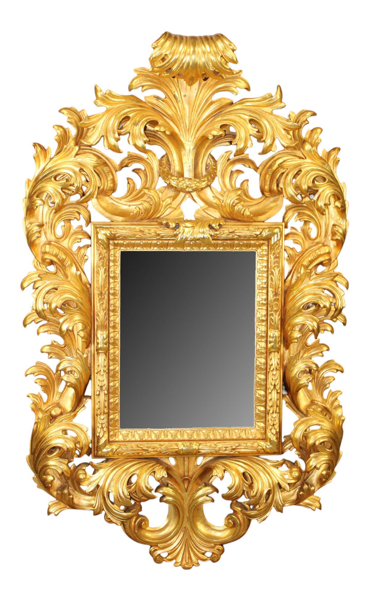 Italian Florentine style ornately carved and painted wood mirror with beveled glass (1 of 10)
