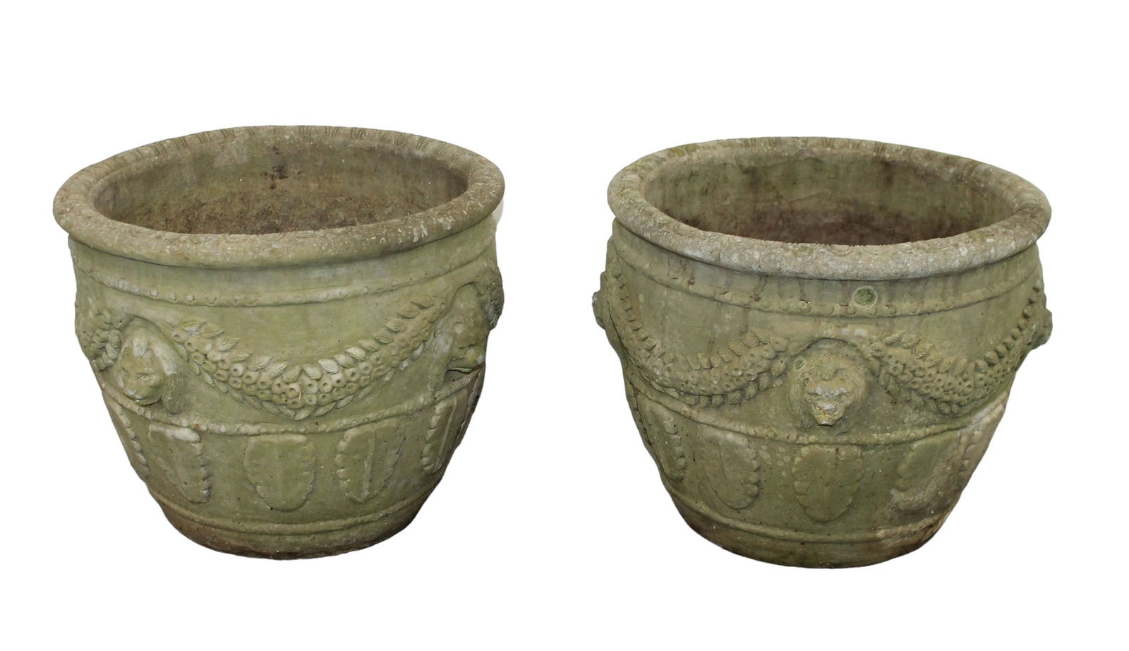 Pair of cast garden stone pots (1 of 7)