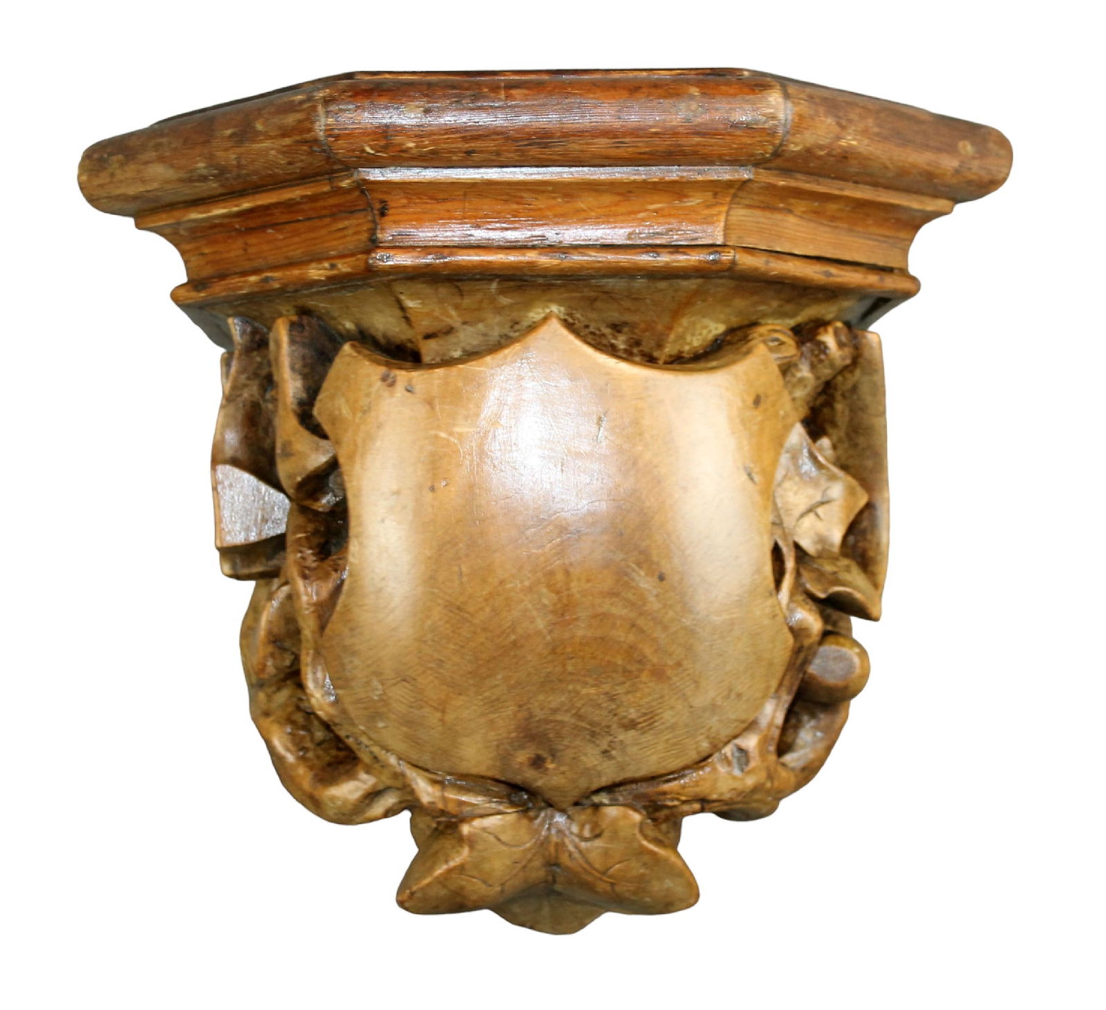 French carved walnut wall shelf corbel with leaves and crest (1 of 9)