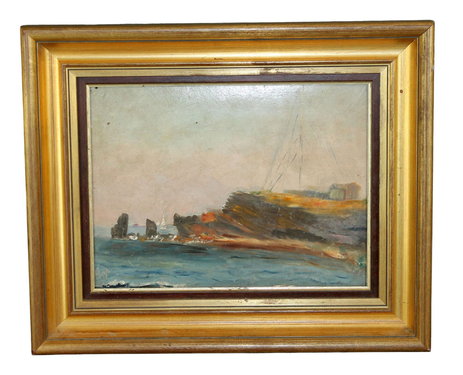 French oil on canvas painting of seascape (1 of 7)