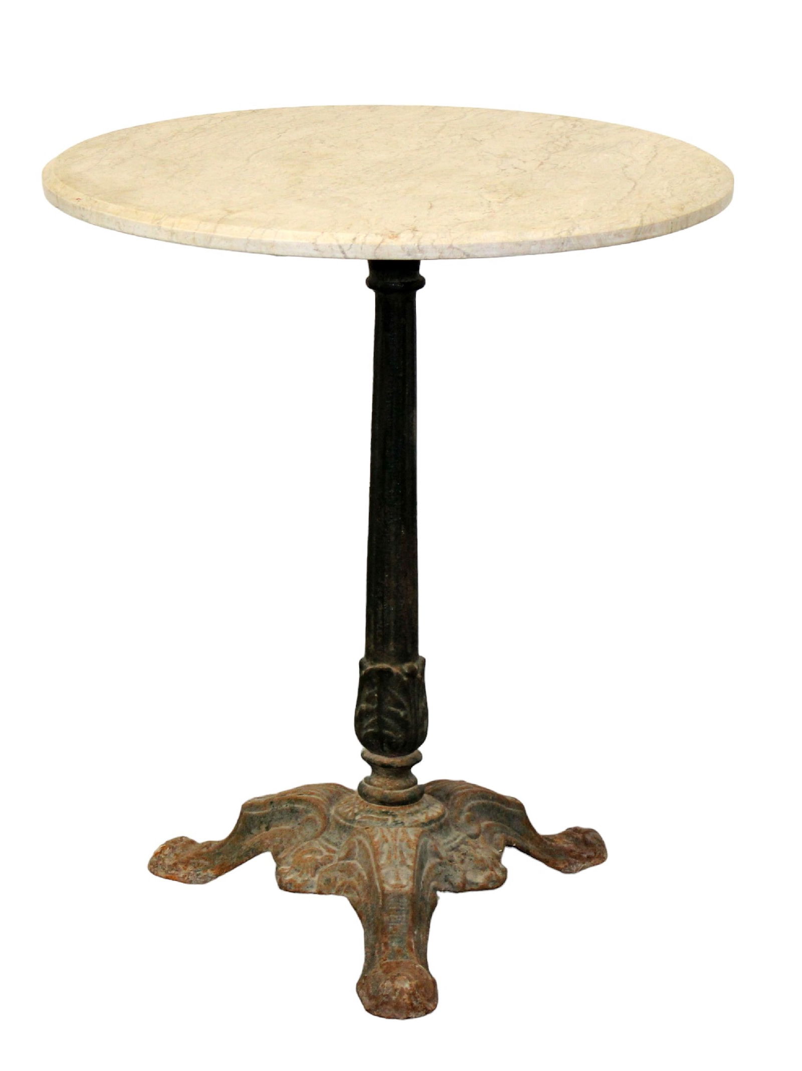 French cast iron pedestal base cafe table with round marble top (1 of 7)