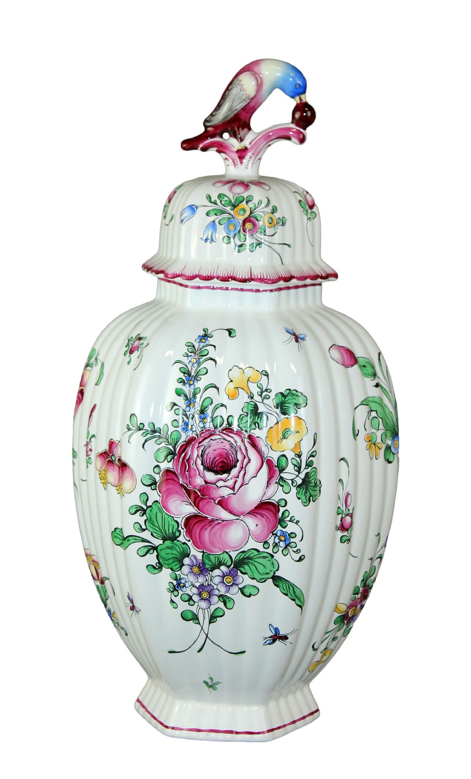 French Strasbourg hand painted lidded jar with bird finial (1 of 8)