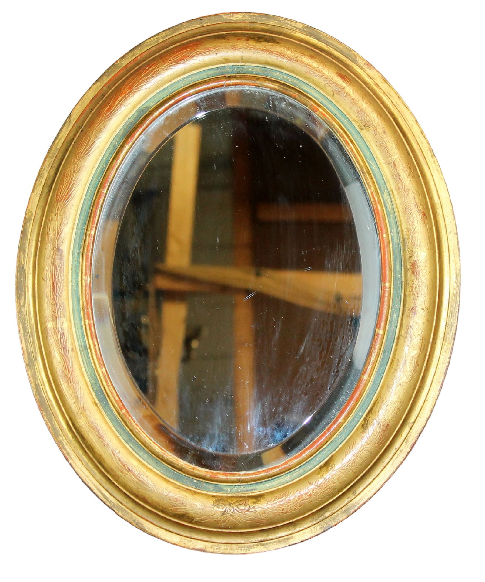 French Louis Philippe petite oval gold leaf mirror (1 of 7)