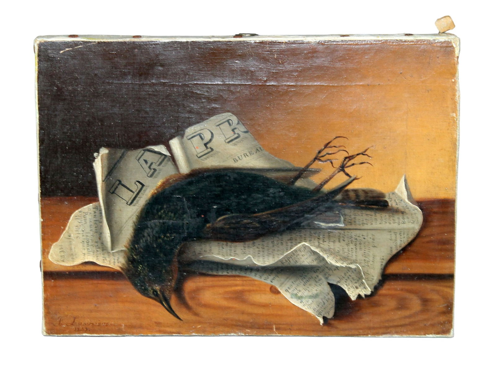 French unframed oil on canvas painting still life with bird (1 of 8)