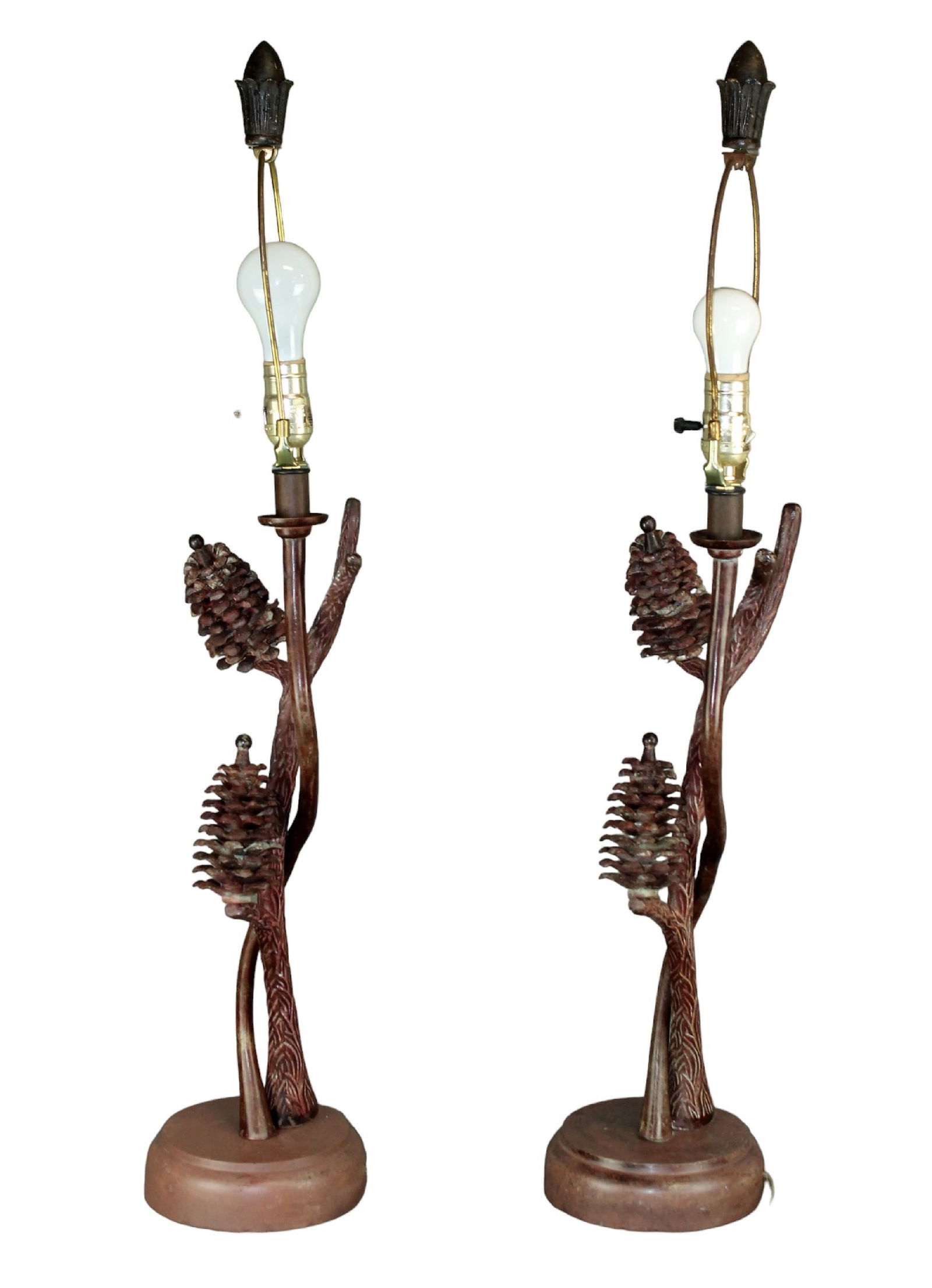 Pair of Adirondack style wrought iron table lamps with pinecones (1 of 8)