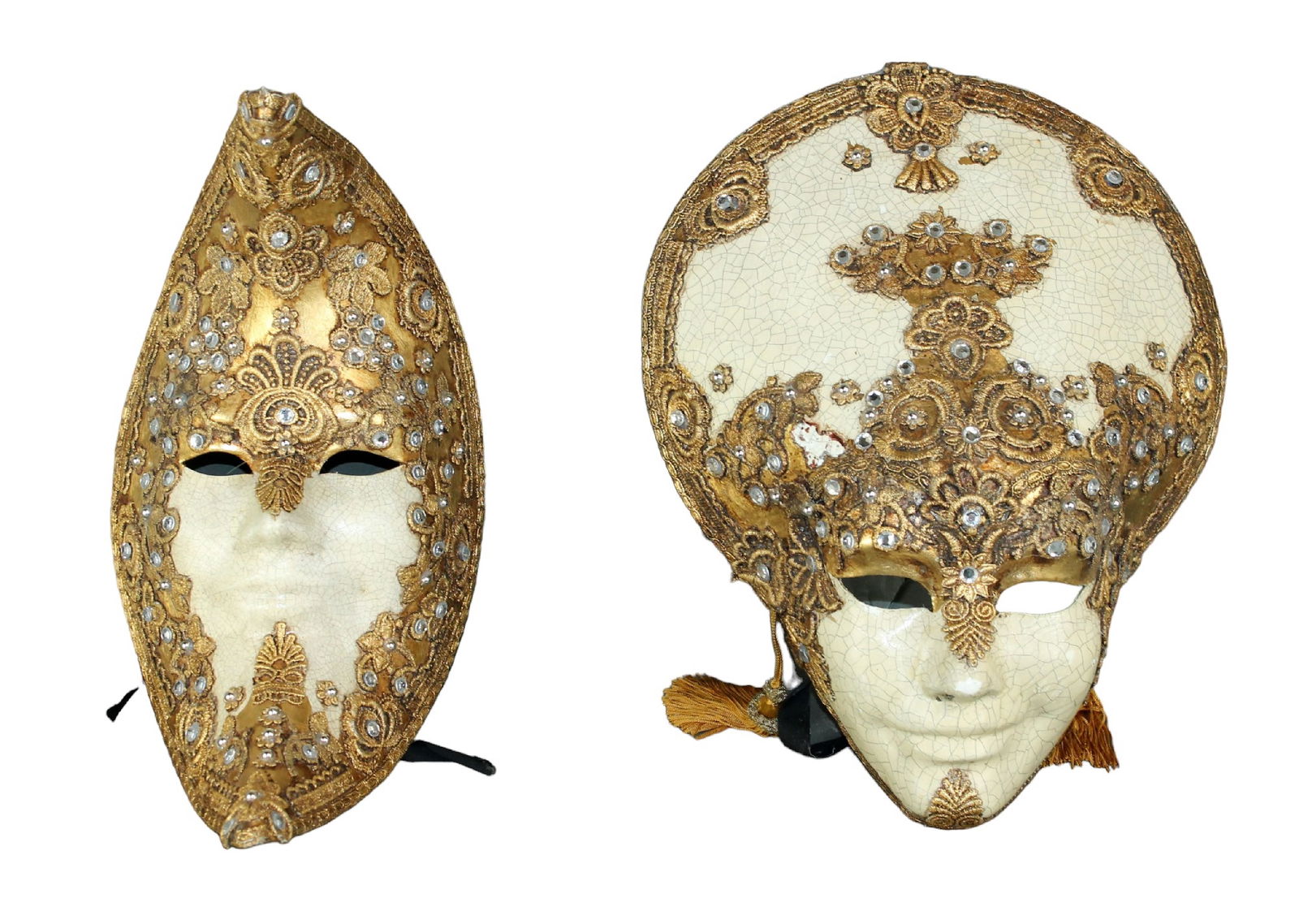 Lot of 2 Venetian papier mache ball masks - sun and moon (1 of 9)