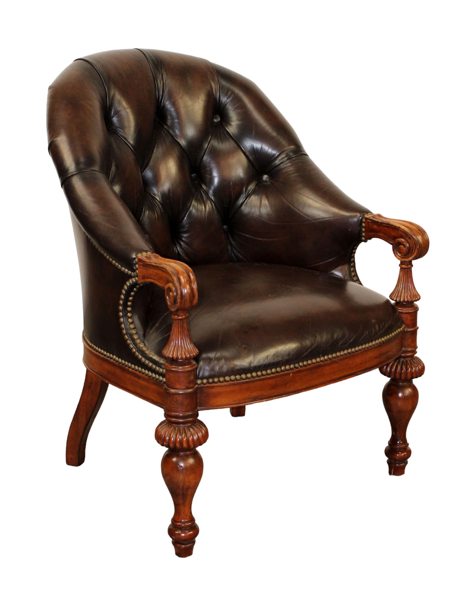 English regency style curved back leather armchair (1 of 10)