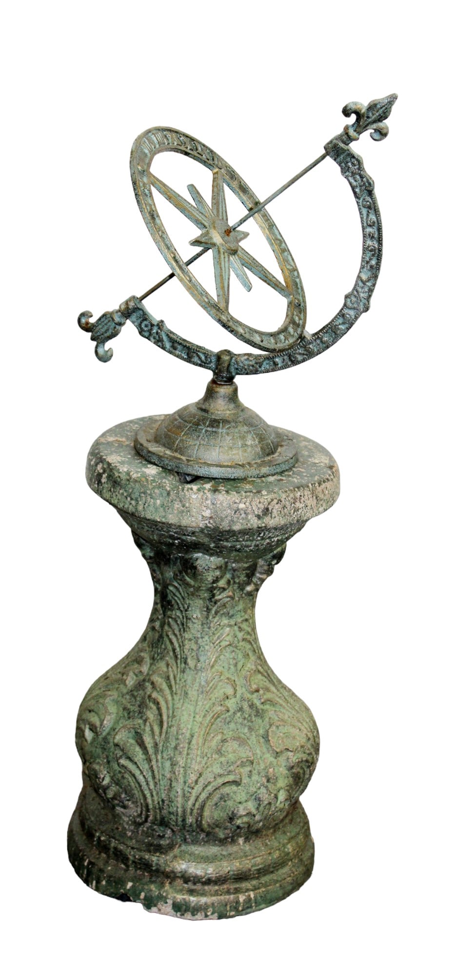 Verdigris sundial on painted garden stone base (1 of 8)