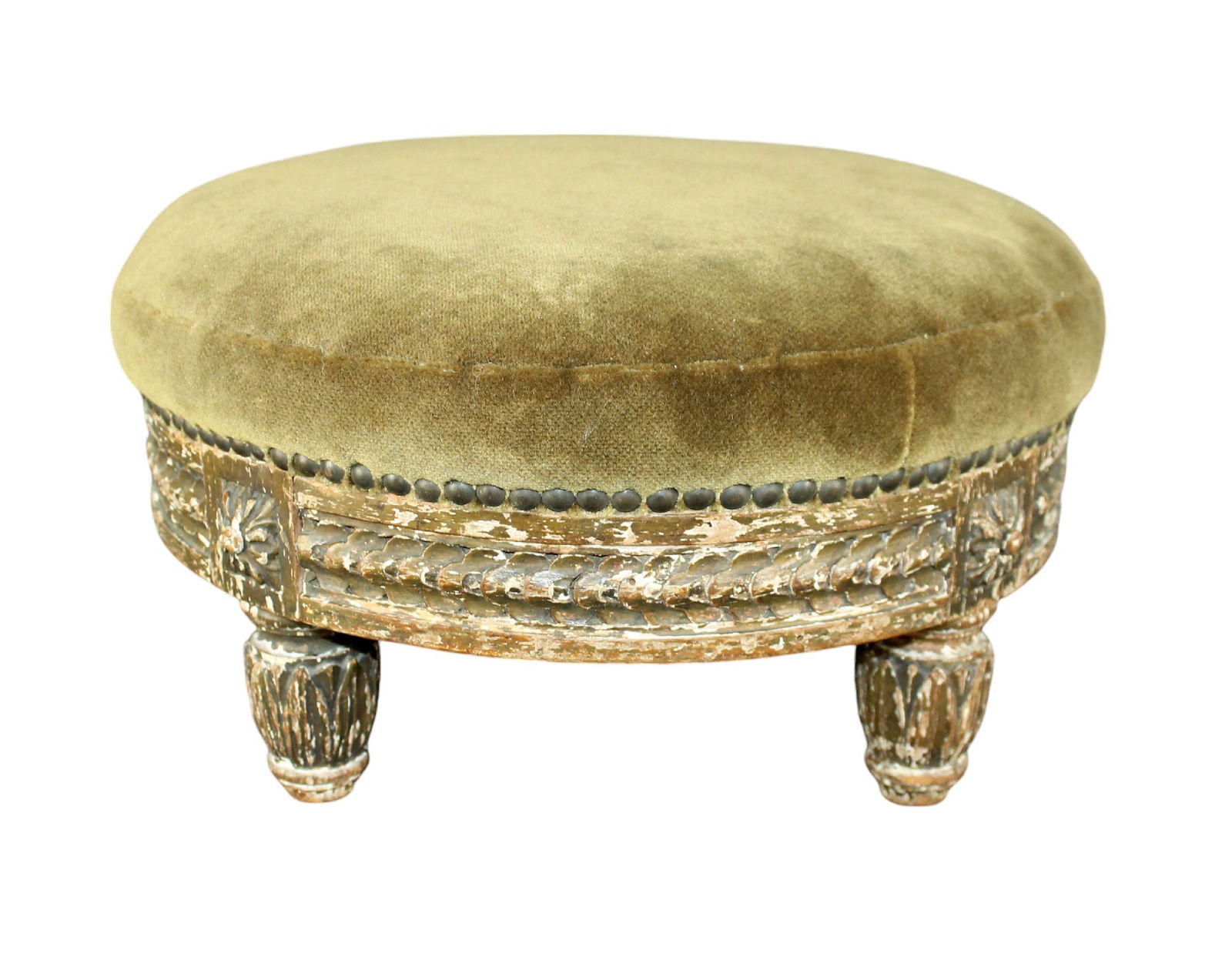 French Louis XVI petite round foot stool with carved polychrome decoration (1 of 8)