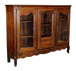 French Provincial 3 door bookcase in walnut