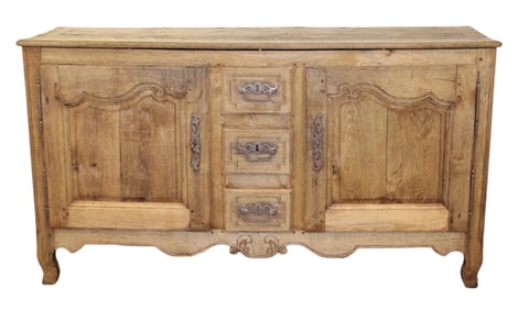 French Provincial bleached oak sideboard with center drawers