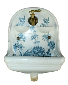 English porcelain wall sink with shell form soap dishes