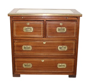 English captain's chest in bronze banded mahogany with chart under glass