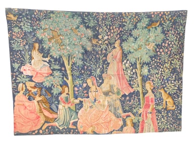 French Artis Flora printed tapestry after Fetes Galantes