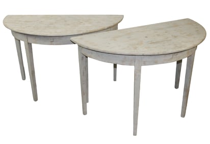 Pair of Swedish 4 leg demi lune console tables