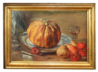 Carl Jacoby oil on canvas painting still life with pumpkin