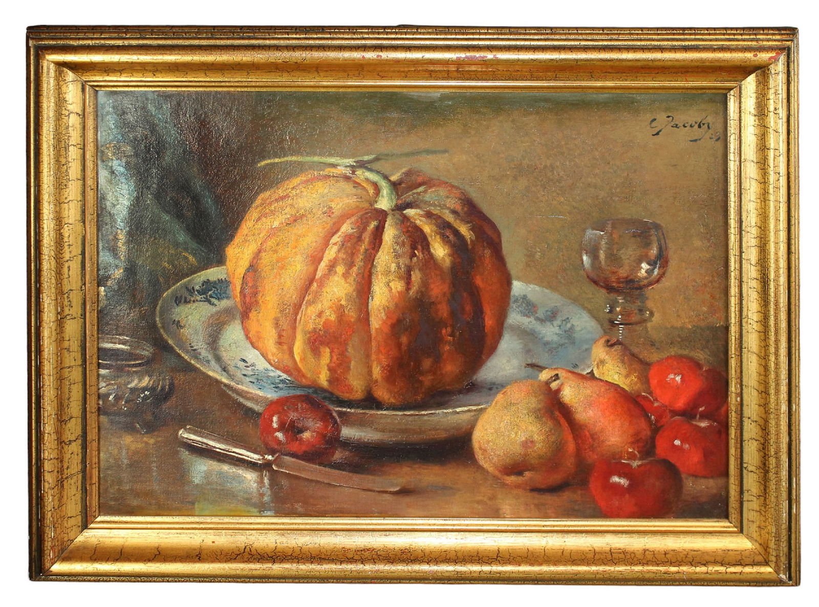 Carl Jacoby oil on canvas painting still life with pumpkin (1 of 9)