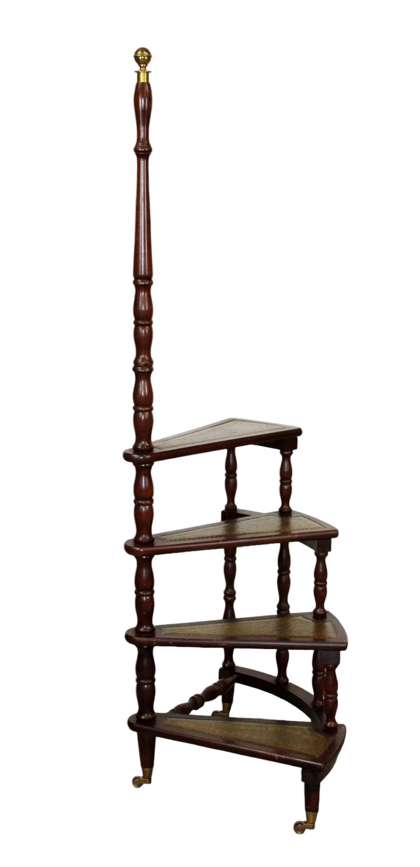 English library stairs in stained beech with tooled leather steps (1 of 10)