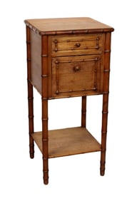 French faux bamboo chevet in pine with oak top