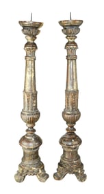 Pair of Italian polychrome wooden candlesticks
