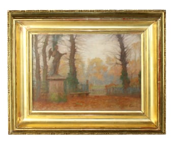 Guillaume Larrue (1851-1933) oil on canvas painting landscape with park