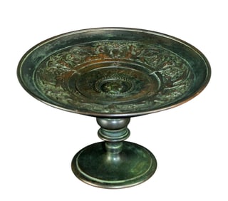 Tiffany & Co. verdigris bronze tazza with portrait plaque