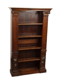 French petite open bookcase in oak with fluted pilasters