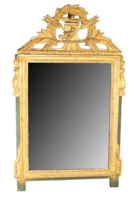 French Louis XVI painted and parcel giltwood mirror with birds