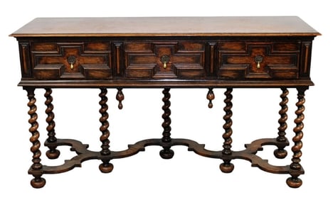 English Jacobean style oak sideboard on barley twist legs