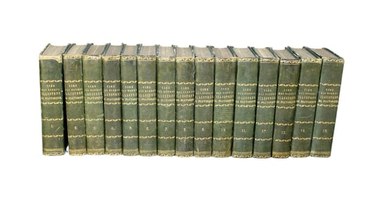 Lot of 15 French diminutive leather bound books "Vies les Hommes Illustres"