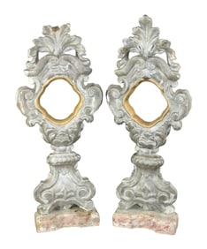 Pair of Italian reliquary frames in polychrome wood