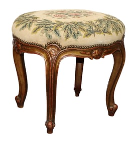 French oval foot stool in walnut with needlepoint top