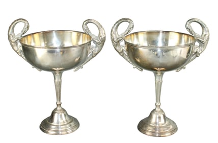 Pair of French silver plate trophy cups with dragon handles