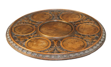 French carved walnut round tray